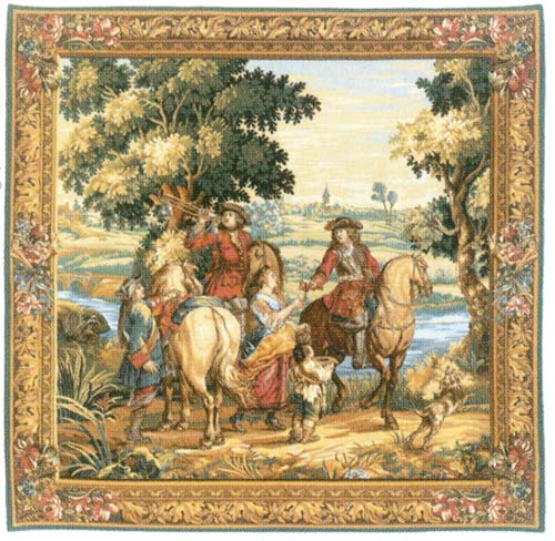 Les Sonneurs Du Roi - Les Tambours (Centre Panel) Medieval Tapestry Wall Hanging, 48in X 48in
