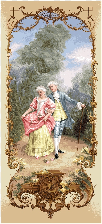 Lesson Of Flirtation III Romantic Pastoral Scene Tapestry Wall Hanging, H68inx W28in