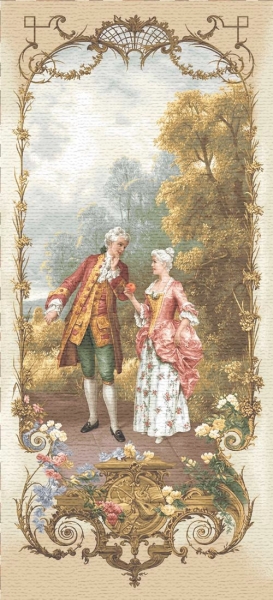 Lesson Of Temptation Tapestry Wall Hanging - Romantic Pastoral Scene, H43in x W20in