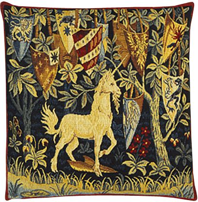 Licorne Heraldique Unicorn Tapestry Cushion Cover - Classic Home Decor Collection, 18in x 18in cushion cover