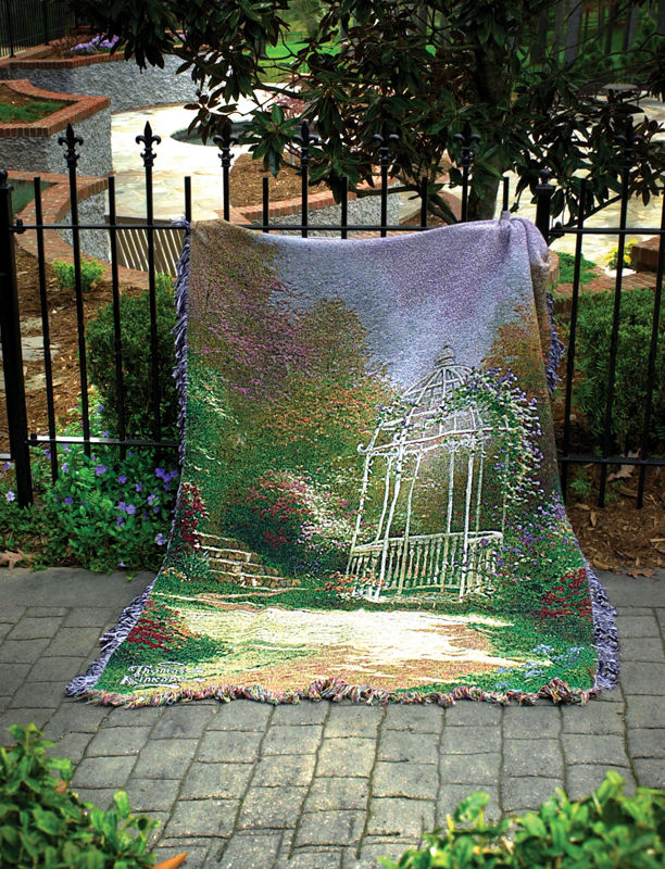 Lilac Gazebo Scenic Tapestry Throw - Thomas Kinkade Painting, 50in X 60in
