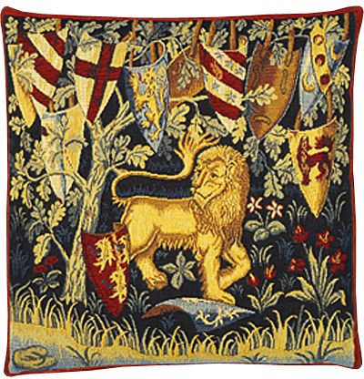 Lion Heraldique Tapestry Cushion Cover - Classic Home Decor Collection, 18in x 18in cushion cover