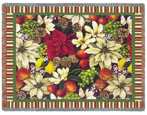 Magnolia Poinsetta Tapestry Throw, 53in x 70in Magnolia Poinsetta Tapestry Throw, 53in x 70in