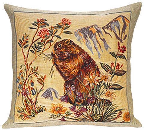 Marmottes Tapestry Cushion Cover - Animal Home Decor Collection, 18in x 18in cushion cover