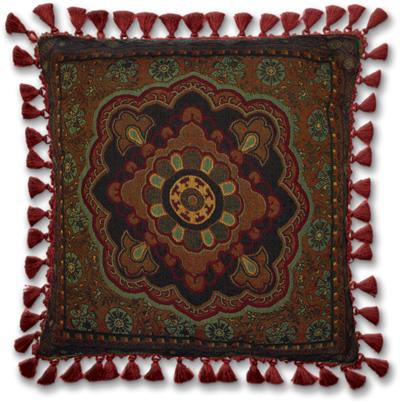 Masala Cinnamon Ornamental Tapestry Cushion - Asian Style, 24in x 24in