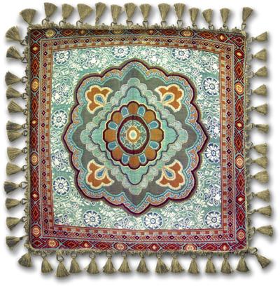 Masala Mint Ornamental Tapestry Cushion - Asian Style, 24in x 24in