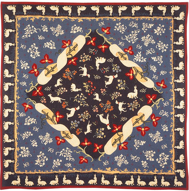 Medieval Bleu Tapestry Throw - European Home Decor Collection, 57in x 57in