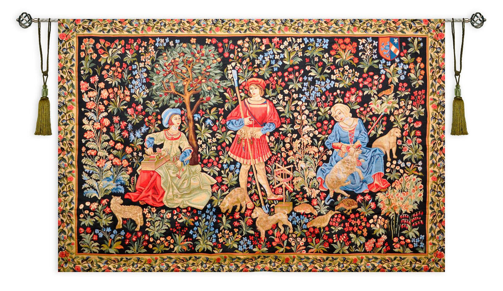Medieval Shearing II Mille Fleur Tapestry Tapestry Wall Hanging, H56in x W80in Medieval Shearing II Mille Fleur Tapestry Tapestry Wall Hanging, H56in x W80in