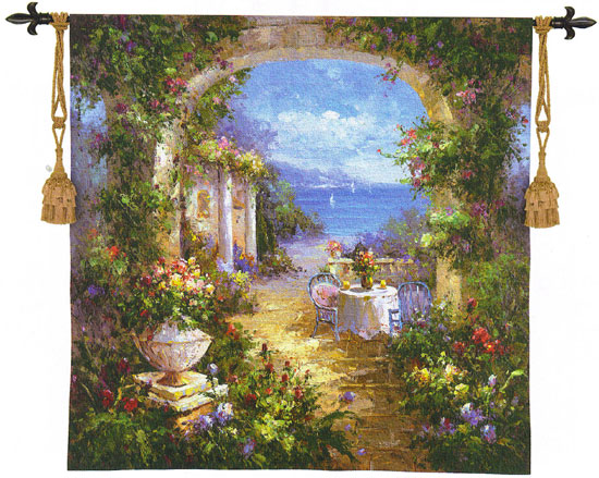 Mediterranean Arches II Landscape Tapestry Wall Hanging, 53in x 54in