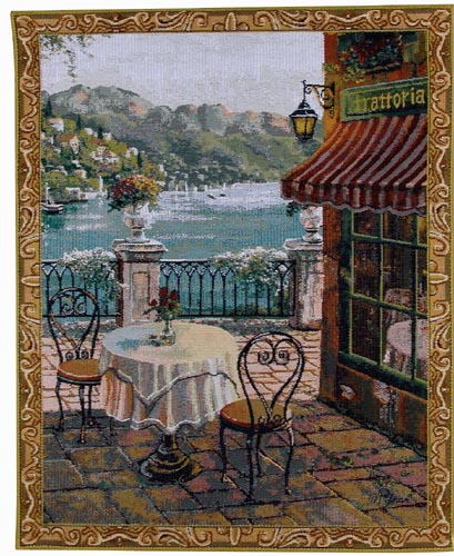 Mediterranean Terrasse Small Tapestry - from the painting of Pejman, 26in x 20in Mediterranean Terrasse Small Tapestry - from the painting of Pejman, 26in x 20in