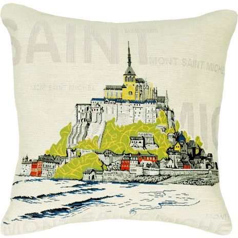 Mont Saint Michel City View Tapestry Cushion Cover - Pop Home Decor Collection, 18in x 18in cushion cover