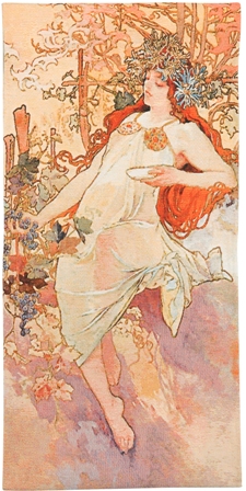Mucha Autumn Tapestry Wall Hanging - Four Seasons In Pastel Colors, 50in x 25in