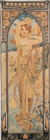 Mucha Jour Tapestry Wall Hanging - Hours of the Day Series, 39in x 14in