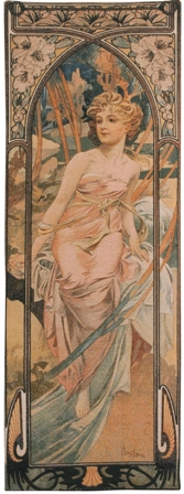 Mucha Matin Tapestry Wall Hanging - Hours of the Day Series, 42in x 21in