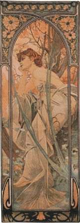Mucha Soir Tapestry Wall Hanging - Hours of the Day Series, 76in x 28in