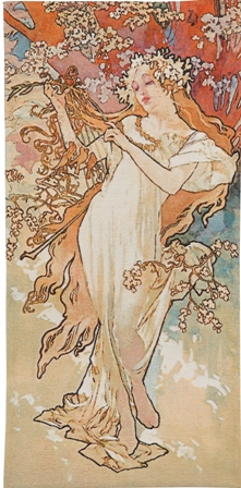 Mucha Spring Tapestry Wall Hanging - Four Seasons In Pastel Colors, 50in x 25in
