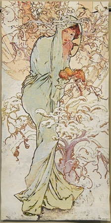 Mucha Winter Tapestry Wall Hanging - Four Seasons In Pastel Colors, 50in x 25in