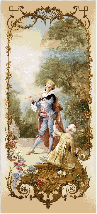 Music Lesson II Romantic Pastoral Scene Tapestry Wall Hanging, H68inx W28in Music Lesson II Romantic Pastoral Scene Tapestry Wall Hanging, H68inx W28in