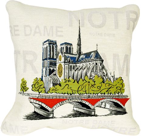 Notre Dame City View Tapestry Cushion Cover - Pop Home Decor Collection, 18in x 18in cushion cover