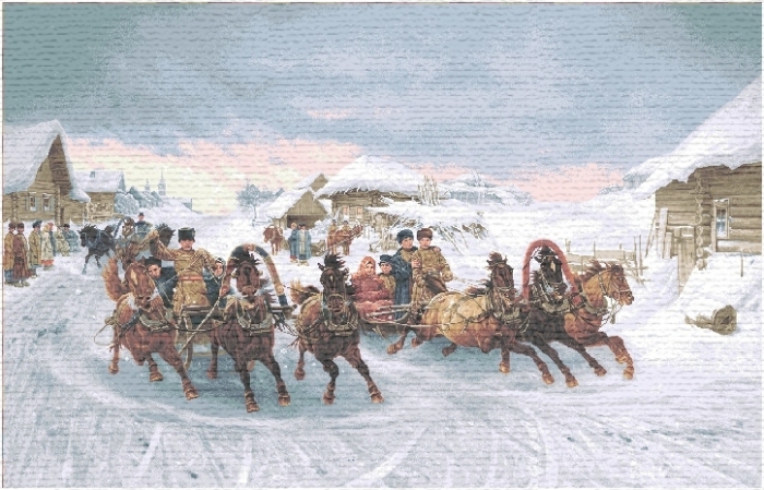 Pancake Week II Russian Winter Landscape Tapestry, H28in x W43.2in