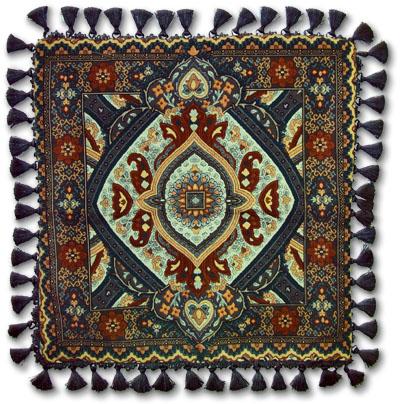 Paradise Oriental Blue Ornamental Tapestry Cushion - Asian Motif, 24in x 24in