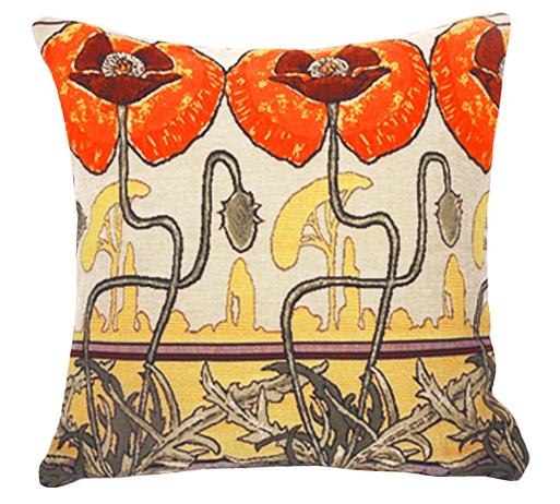 Pavots Art Nouveau Tapestry Cushion Cover - European Home Decor Collection, 18in x 18in cushion cover