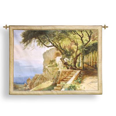Pergola in Amalfi Mediterranean Seascape Wall Tapestry - Coastal Scene, 53in x 39in