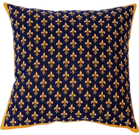 Petit Fleur De Lys Bleu Tapestry Cushion Cover - Classic Home Decor Collection, 18in x 18in cushion cover
