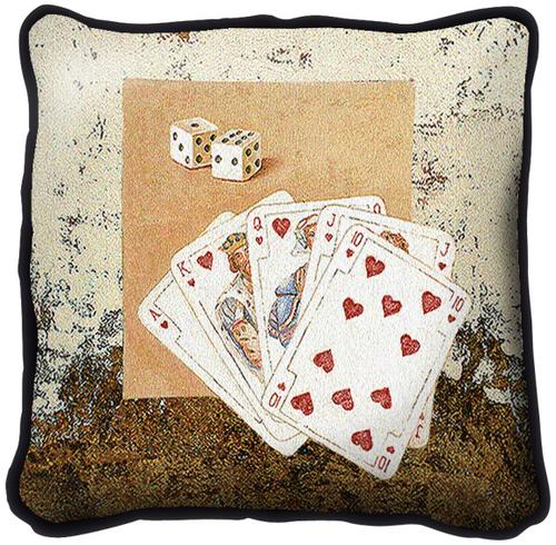 Playing Cards & Dice Contemporary Tapestry Cushion, 17in x 17in
