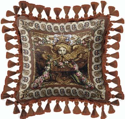 Portieve du Char Ornamental Tapestry Cushion - Old World Styled, 27in x 27in Portieve du Char Ornamental Tapestry Cushion - Old World Styled, 27in x 27in