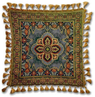 Prema Azure Ornamental Tapestry Cushion - Asian Style, 24in x 24in