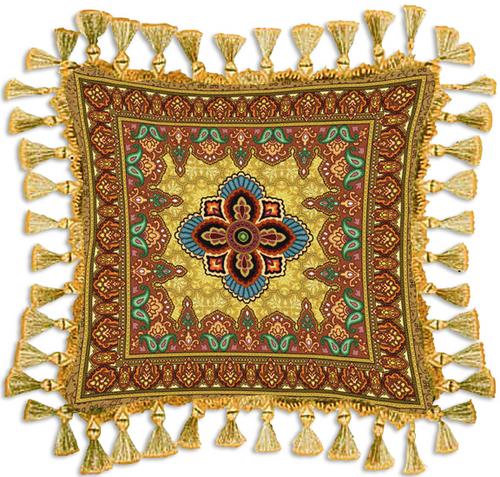 Prema Gold Ornamental Tapestry Cushion - Asian Style, 24in x 24in Prema Gold Ornamental Tapestry Cushion - Asian Style, 24in x 24in
