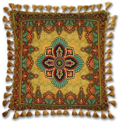Prema Zari Ornamental Tapestry Cushion - Asian Style, 24in x 24in