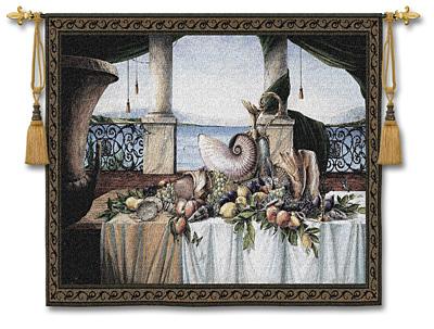 Promessa d'Estate Sea View Wall Tapestry - Still Life With Shells & Fruits, 53in x 40in