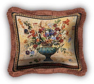 Radiance Floral Tapestry Cushion - Flowers In Vase Picture, 17in x 17in