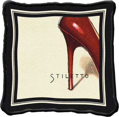 Red Stiletto Contemporary Tapestry Cushion - Fashion Design, 17in x 17in