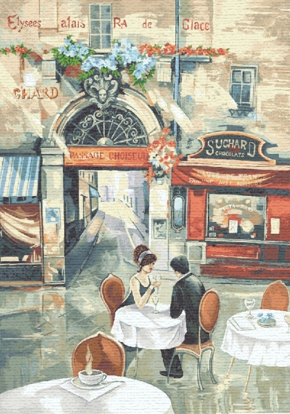 Rendevouz Tet A Tet Steet Scene Tapestry, H40in x W28in Rendevouz Tet A Tet Steet Scene Tapestry, H40in x W28in