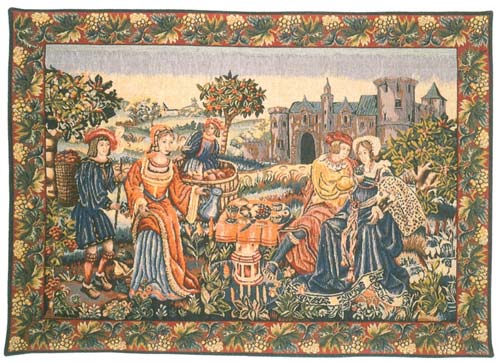 Repas De Vendanges Medieval Tapestry Wall Hanging - The Resting Noble, 26in X 40in