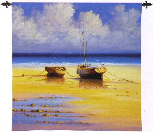 Restful Moorings Nautical Wall Tapestry - Boats Picture, 35in x 35in