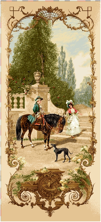 Lesson of Riding Romantic Pastoral Scene Tapestry Wall Hanging, H68inx W28in Lesson of Riding Romantic Pastoral Scene Tapestry Wall Hanging, H68inx W28in
