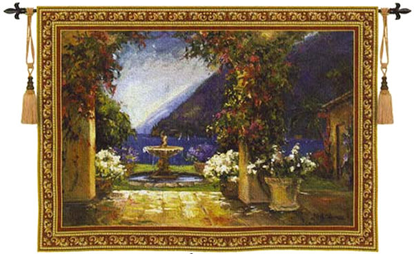 Seaside Fountain Wall Tapestry - Archway View, 80in x 53in
