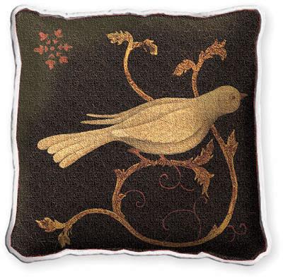 Snowbird Fresco Asian Tapestry Cushion - Bird Picture, 17in x 17in