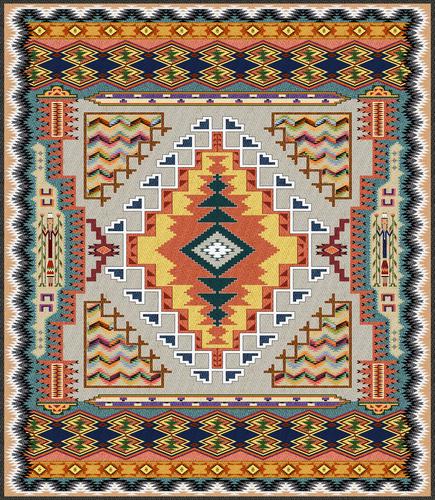 Southwest Turquoise Tapestry Wall Hanging, 41in x 53in