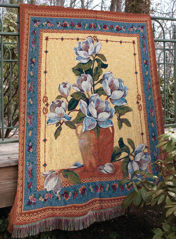 Spring Magnolias Floral Tapestry Throw - Flowers In A Vase, 50in X 60in