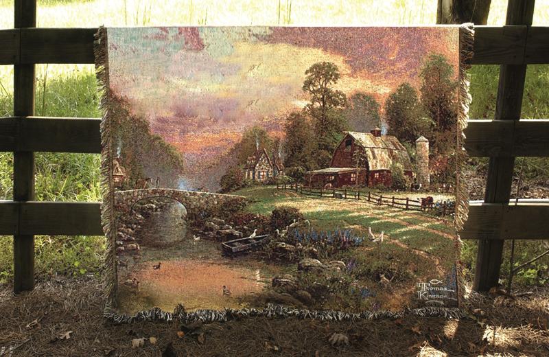 Sunset At Riverbend Farm Scenic Tapestry Throw - Thomas Kinkade Painting, 51in X 68in Sunset At Riverbend Farm Scenic Tapestry Throw - Thomas Kinkade Painting, 51in X 68in