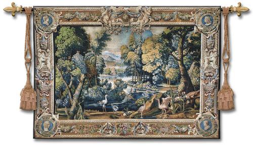 Tapestry Landscape Old World Wall Tapestry - Wood Scene With Animals And Foliage, 71in x 53in