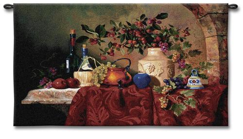 Tavola Decapris Still Life Wall Tapestry - Fruits And Wine Picture, 26in x 34in