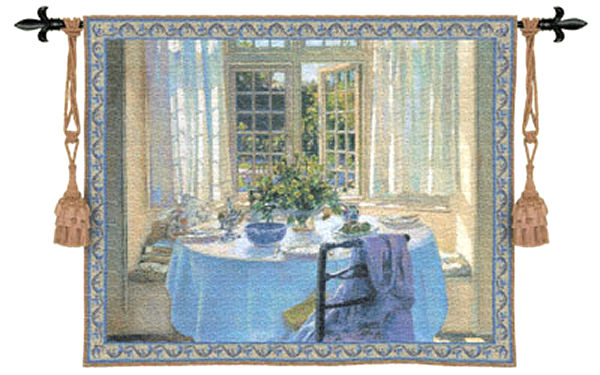 The Morning Room Wall Tapestry - Room Scene With Flowers, 53in x 43in