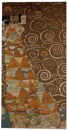 The Waiting Left Panel Abstract Painting Tapestry Wall Hanging - Gustav Klimt Art, 58in x 28in
