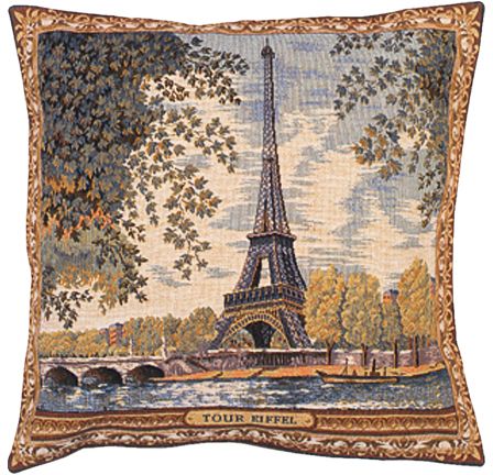 Tour d'Eiffel City View Tapestry Cushion Cover - European Home Decor Collection, 18in x 18in cushion cover